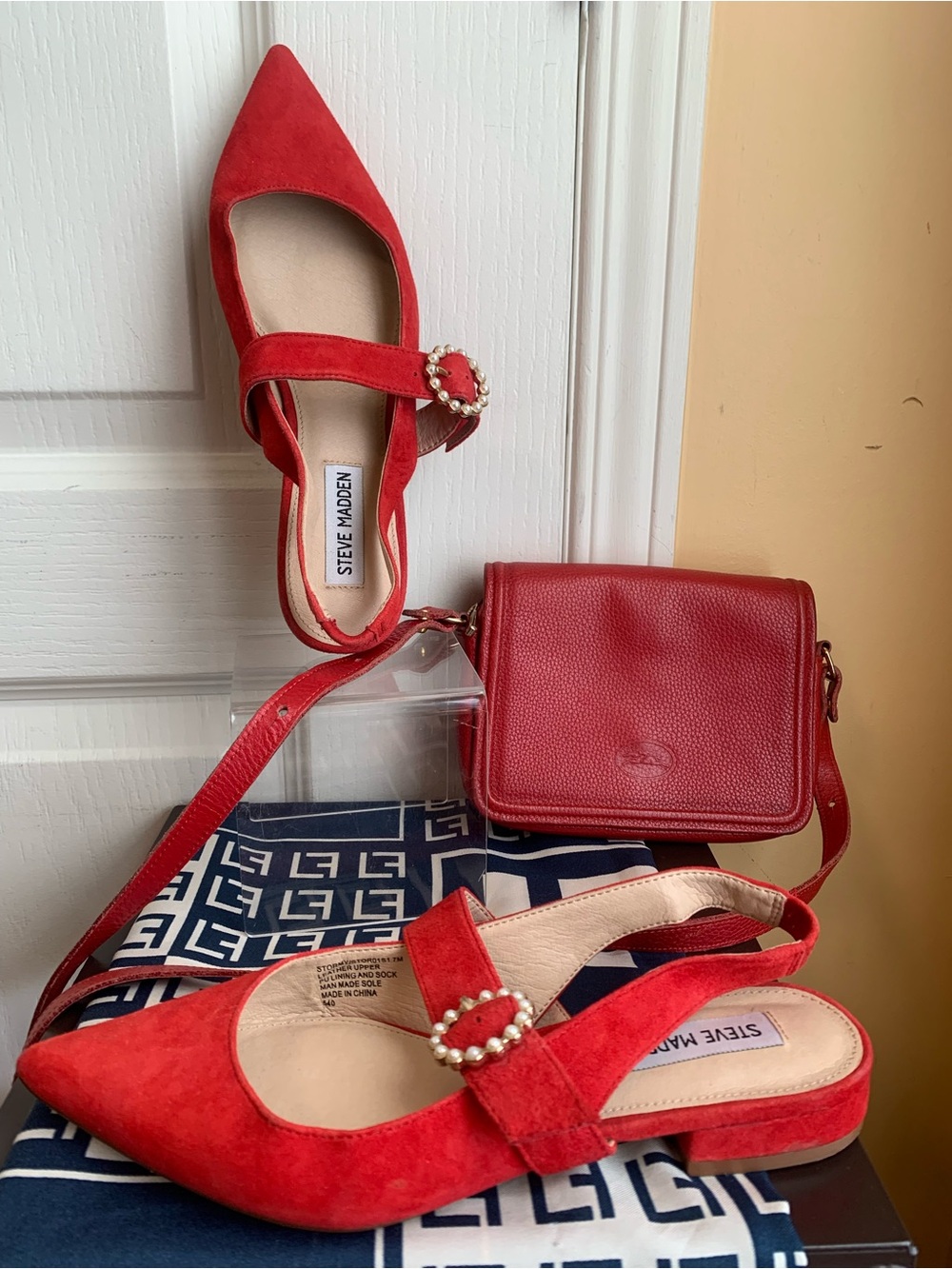 Steve Madden Suede Pointed Toe Flats Pearl Buckle
